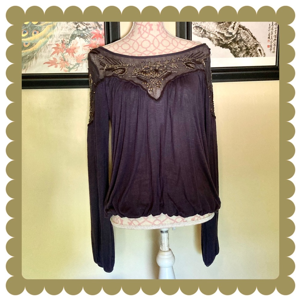 Free People Blue Embellished Top DEFECTS NWT - Picture 2 of 16